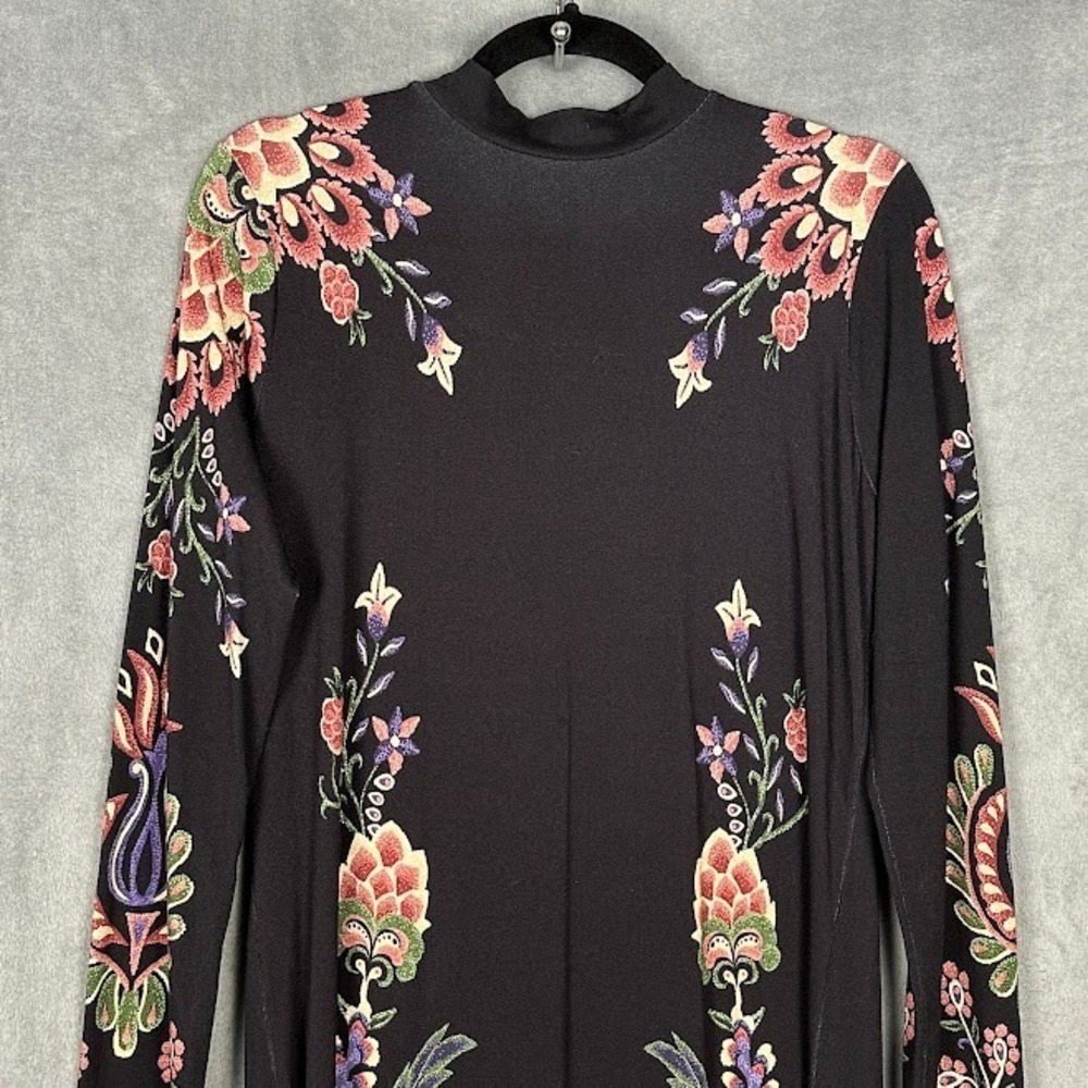 Farm Rio Anthropologie Dress Womens GG US Extra Large Black Floral Stretch Boho - Picture 3 of 14